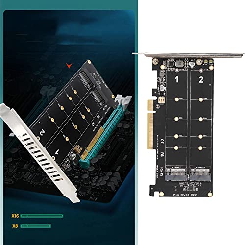 Tarjeta de expansión PCIE a NVME Dual Bay, Dual M.2 NVMe SSD a PCIE X8 M Key Tarjeta adaptadora de Disco Duro, Tarjeta de Matriz de división de señal(ph45)