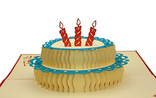 Tarjeta de felicitación para cumpleaños 30 40 50 y 60 años, hecho a mano disegno 3D desplecable con torta y texto en inglés, G06