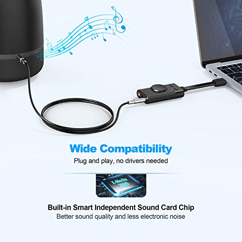 Tarjeta de sonido USB, adaptador/divisor de sonido estéreo, convertidor con control de volumen para Windows y Mac, Plug & Play, no necesita drivers