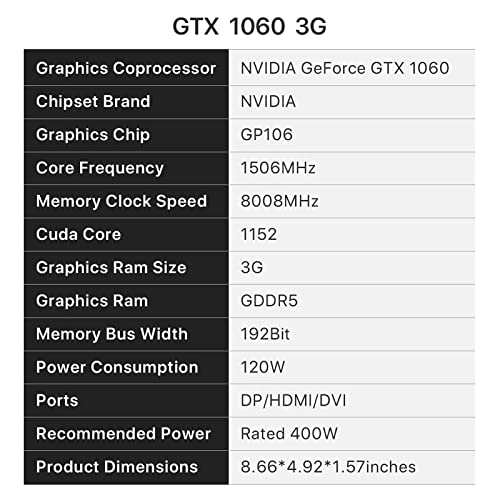 Tarjeta gráfica para juegos, Peladn GeForce GTX 1060 3GB/6GB 192Bit GDDR5 DP/HDMI/DVI Interface Graphics Card, Dual-Fan Edition (GTX1060 3GB)