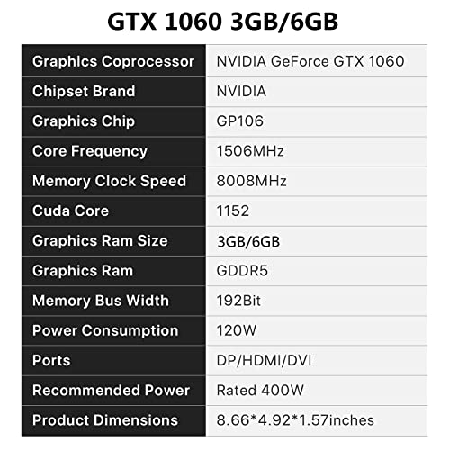 Tarjeta gráfica para juegos, Peladn GeForce GTX 1060 3GB/6GB 192Bit GDDR5 DP/HDMI/DVI Interface Graphics Card, Dual-Fan Edition (GTX1060 6GB)