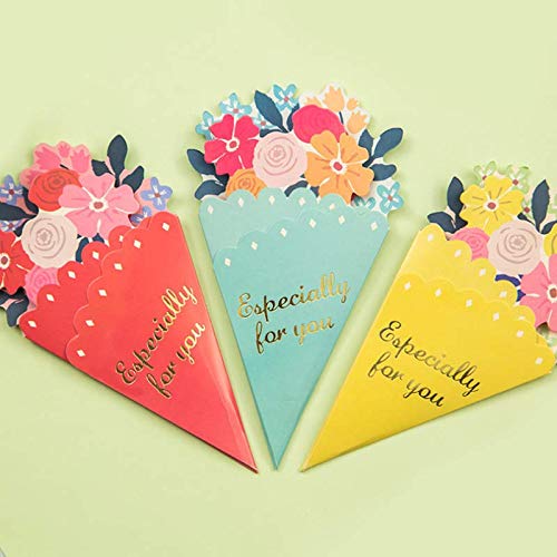 Tarjetas de felicitación originativas de vacaciones originativas de vacaciones Tarjeta de felicitación de regalo de regalo de cumpleaños de forma de flor (Color : Muli-colored, Size : 3 Pcs)