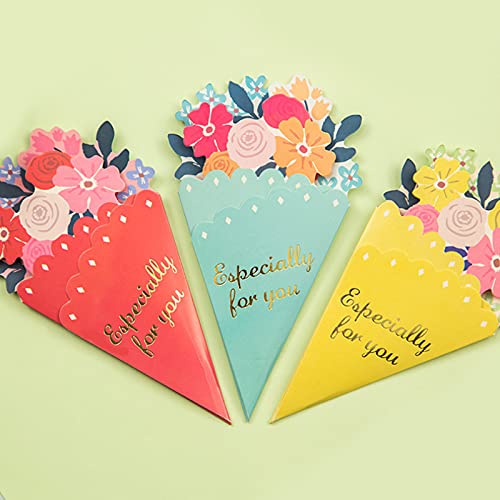 Tarjetas de felicitación originativas de vacaciones originativas de vacaciones Tarjeta de felicitación de regalo de regalo de cumpleaños de forma de flor (Color : Muli-colored, Size : 3 Pcs)