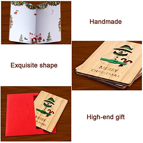 Tarjetas de Navidad, Tarjeta de Felicitación Navideña de Madera, Tarjetas de Feliz Navidad, Tarjetas de Felicitación Hechas a Mano en Bambú y Madera Reales, Diseños Coloridos