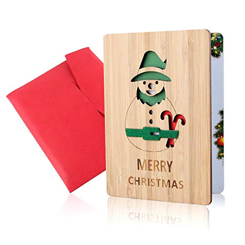 Tarjetas de Navidad, Tarjeta de Felicitación Navideña de Madera, Tarjetas de Feliz Navidad, Tarjetas de Felicitación Hechas a Mano en Bambú y Madera Reales, Diseños Coloridos