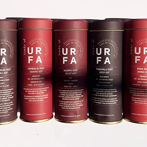 taste of URFA | Copos de chile ISOT de Urfa | Juego de experiencia de chile ISOT de Urfa | Variedades de copos de chile ISOT de Urfa | 5 sabores y usos diferentes | Patrimonio gastronómico