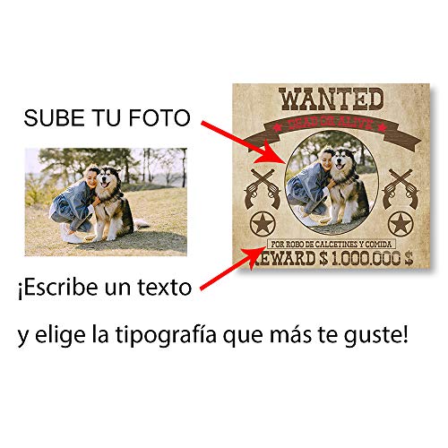 Taza PERSONALIZADA con Nombre y Foto WANTED · Tazas de Ceramica Divertidas a Todo Color (360º alrededor de la Taza) de 350 ml · Perfecta para Regalar a Amigos · Resistente a Lavavajillas y Microondas