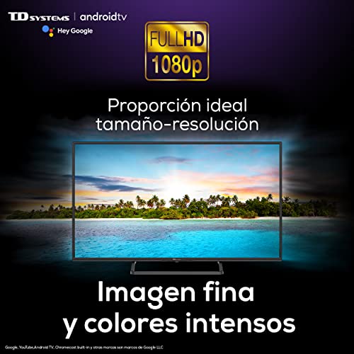 TD Systems K40DLX14GLE Hey Google Model 2021 - Televisores Smart TV 40 Pulgadas Full HD con Google Chromecast built-in, Control por voz y HBBTV, 1100 PCI Hz, 3X HDMI, 2X USB. DVB-T2/C/S2. Televisiones