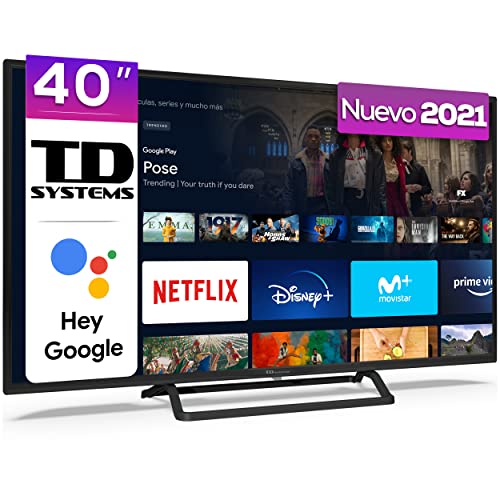 TD Systems K40DLX14GLE Hey Google Model 2021 - Televisores Smart TV 40 Pulgadas Full HD con Google Chromecast built-in, Control por voz y HBBTV, 1100 PCI Hz, 3X HDMI, 2X USB. DVB-T2/C/S2. Televisiones