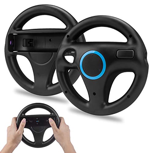 TechKen 2 Pack Mario Kart Wii Steering Wheel, Mario Kart Racing Wheel para Nintendo Wii, Mario Kart, Tank, More Wii o Wii U Racing Games (Negro)