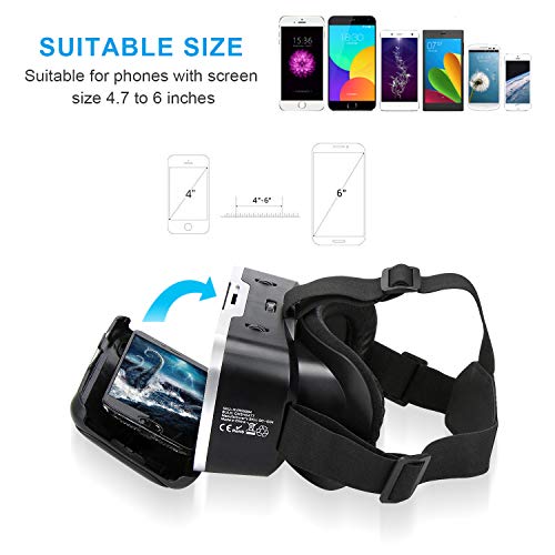 TechRise 3D VR auriculares, 3D VR anteojos Caja de realidad virtual con lente ajustable para películas y juegos 3D, compatible con iPhone Samsung y otros smartphones de 3,5 pulgadas a 6 pulgadas