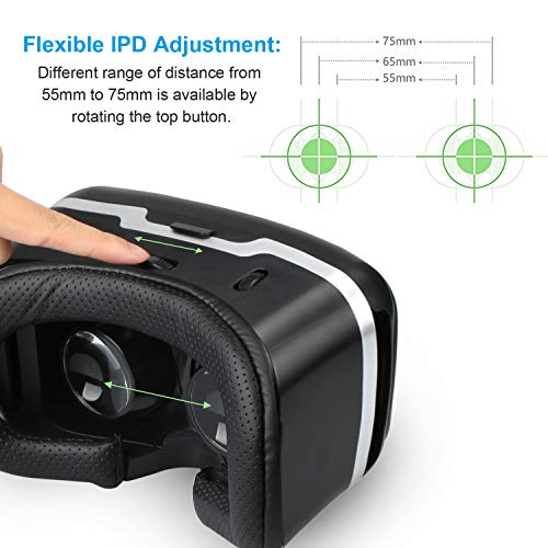 TechRise 3D VR auriculares, 3D VR anteojos Caja de realidad virtual con lente ajustable para películas y juegos 3D, compatible con iPhone Samsung y otros smartphones de 3,5 pulgadas a 6 pulgadas