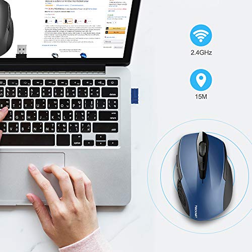 TECKNET Ratón Inalámbrico Portatil, 2.4G Mouse Inalámbrico Pro Óptico 5 Niveles 2600 dpi,6 Botones, 24 Meses Duración de Batería con Nano Receptor para Laptop,PC,Ordenador,Chromebook,Notebook