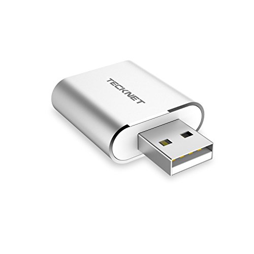 TECKNET Tarjeta de Sonido USB, Tarjeta de Sonido Externa Audio y Microfono 3.5mm para su Ordenador o Laptop Conecta Altavoces estéreo, Auriculares y micrófono (Silver)