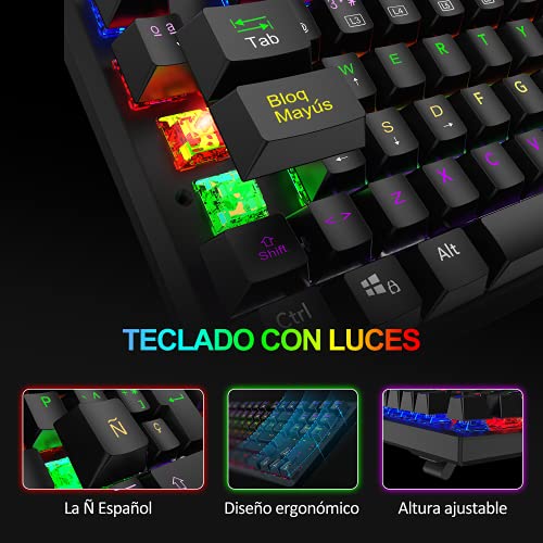 TECKNET Teclado Mecánico Gaming Español con Ñ, Teclado Mecanico Switch Blue TKL con 88 Teclas, 9 Modos Retroiluminados con Luces, USB Cable 1.8M, Robusto para Gamer Jugar y Programar (Nuevo Versión)