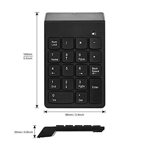 Teclado numérico inalámbrico Teclado numérico portátil de 18 Teclas con Mini Receptor USB 2.4G para computadora portátil, computadora de Escritorio, Surface Pro, PC - Negro