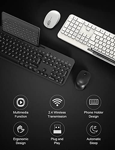 Teclado Raton, TedGem 2.4G Teclado y Raton Inalámbricos, Combo Teclado Raton Inalambrico, Teclado Raton Inalambrico Español, 2 en 1USB Packs de Teclado y Ratón para PC/Laptops/Smart TV (Blanco)