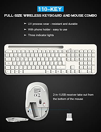 Teclado Raton, TedGem 2.4G Teclado y Raton Inalámbricos, Combo Teclado Raton Inalambrico, Teclado Raton Inalambrico Español, 2 en 1USB Packs de Teclado y Ratón para PC/Laptops/Smart TV (Blanco)