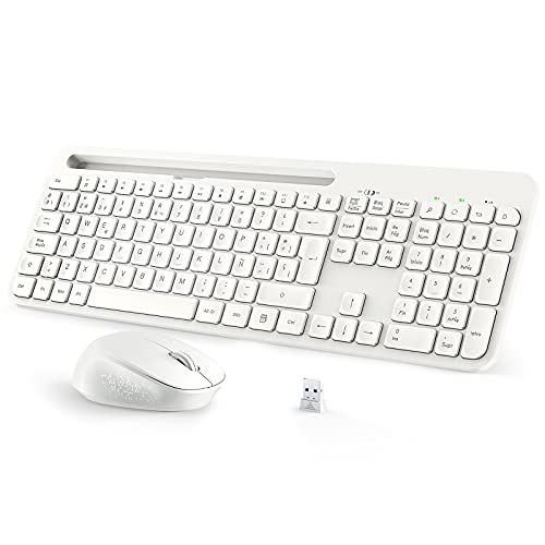 Teclado Raton, TedGem 2.4G Teclado y Raton Inalámbricos, Combo Teclado Raton Inalambrico, Teclado Raton Inalambrico Español, 2 en 1USB Packs de Teclado y Ratón para PC/Laptops/Smart TV (Blanco)