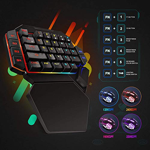 Teclado y ratón para Juegos con una Sola Mano Ippinkan Gaming Half Keyboard Mechanical 35 Keys RGB Rainbow Backlit Waterproof One-Handed Gaming Keyboard for Laptop PC