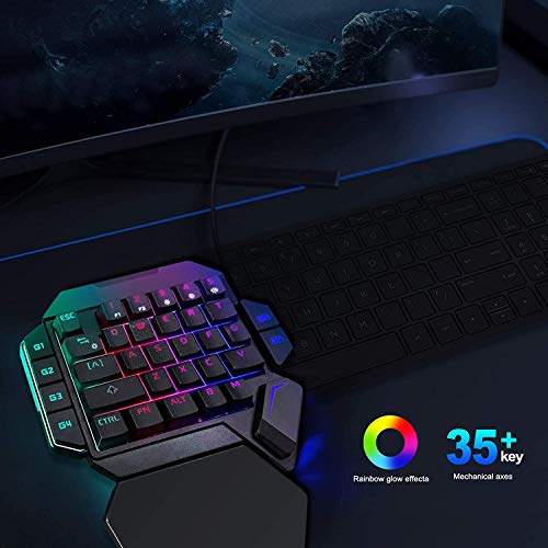 Teclado y ratón para Juegos con una Sola Mano Ippinkan Gaming Half Keyboard Mechanical 35 Keys RGB Rainbow Backlit Waterproof One-Handed Gaming Keyboard for Laptop PC