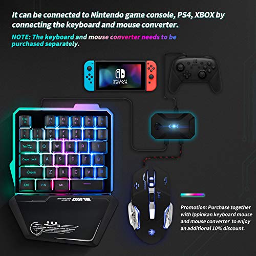 Teclado y ratón para Juegos RGB con una Sola Mano Combinación de 35 Teclas Rainbow LED Retroiluminación Diseño ergonómico Teclado portátil para Juegos con una Sola Mano