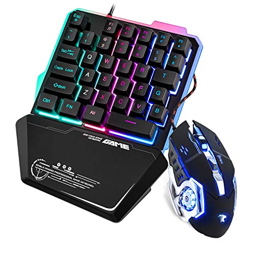 Teclado y ratón para Juegos RGB con una Sola Mano Combinación de 35 Teclas Rainbow LED Retroiluminación Diseño ergonómico Teclado portátil para Juegos con una Sola Mano