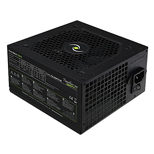 Tecnoware ATX 500W - Fuente de alimentación para PC - Ventilador silencioso de 12 cm - Conectores 2 x SATA, 1 x 24 Polos, 1 x 12 V 4 + 4 Polos, 2 x Molex, 1 x Floppy