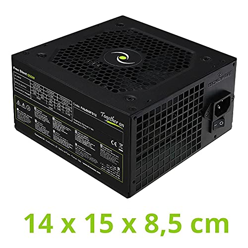 Tecnoware ATX 650W - Fuente de alimentación para PC - Ventilador silencioso de 12 cm - Conectores 3 x SATA, 1 x 24 Polos, 1 x 12 V 4 + 4 Polos, 3 x Molex, 1 x Floppy