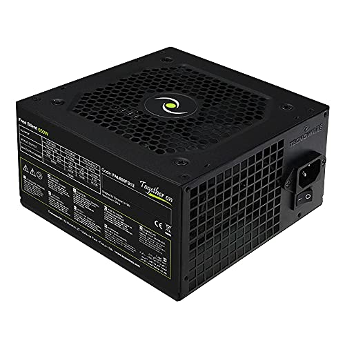 Tecnoware ATX 650W - Fuente de alimentación para PC - Ventilador silencioso de 12 cm - Conectores 3 x SATA, 1 x 24 Polos, 1 x 12 V 4 + 4 Polos, 3 x Molex, 1 x Floppy