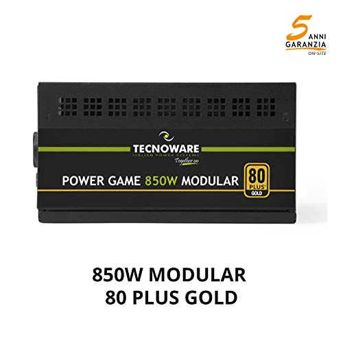 Tecnoware Fuente de Alimentación Modular 850W para PC Gaming - Certificación 80 Plus Gold de Alta eficiencia (> 90%), con Ventilador Ultra Silencioso