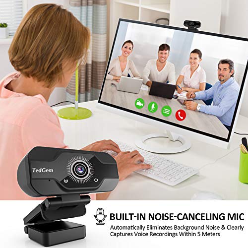 TedGem Webcam, Full HD Webcam 4K/1080P Streaming Cámara Web con Micrófono USB Webcam para Video Chat y Grabación, Gaming, Pequeña, Flexible y Ajustable, Compatible con Windows, Android, Linux