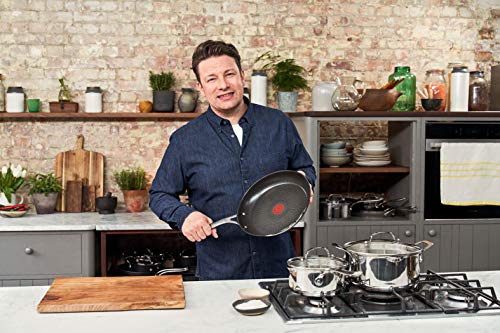 Tefal Jamie Oliver Sartén 20 cm, acero inoxidable, antiadherente reforzado con Titanio, thermo-signal, forma profunda, apta para gas, vitrocerámica, eléctricas e inducción, fácil de limpiar