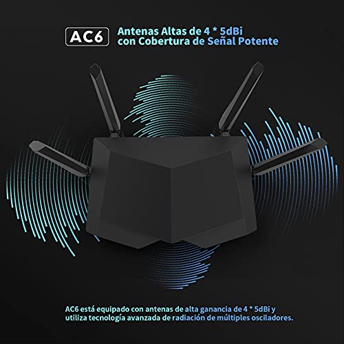 Tenda AC6 Router WiFi de Doble Banda AC1200, 2.4 GHz a 300 Mbps y 5 GHz a 867 Mbps, Antenas Externas de 4*6dBi, Fast Ethernet, Puertos WAN/3*LAN de 100 Mbps, Tecnología Beamforming + MU-MIMO