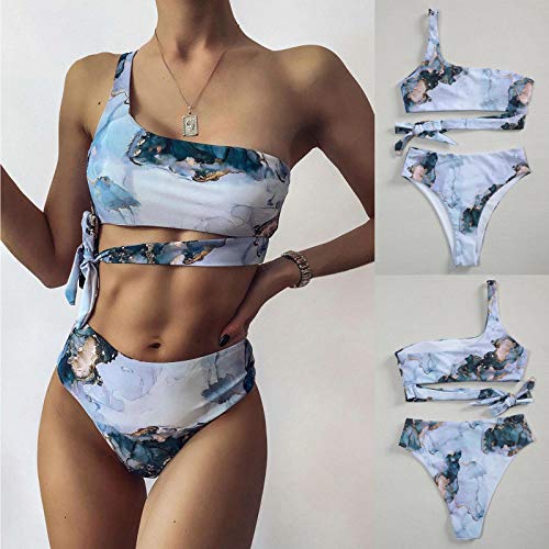Tendencia de la Moda de Las señoras Clásico Impresión en Color sólido Traje de baño Bikini Dividido Bañador de Dos Piezas Mujer (P,S)