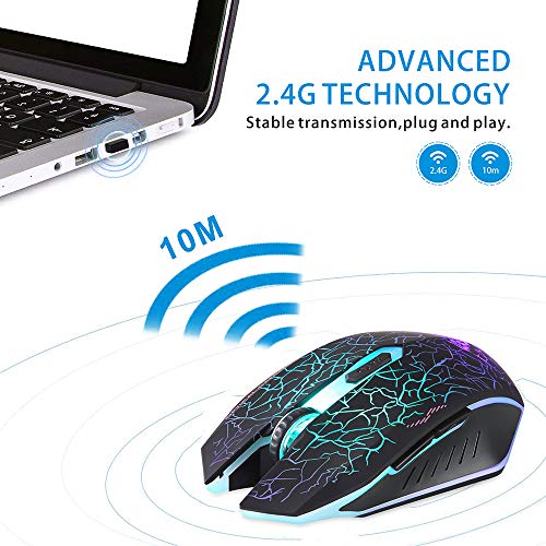 TENMOS M2 Inalámbrico Ratón, Recargable con Silencioso Ratón óptico Gaming Wireless Mouse con Receptor Nano 6 Botones para Ordenador Notebook Desktop Laptop