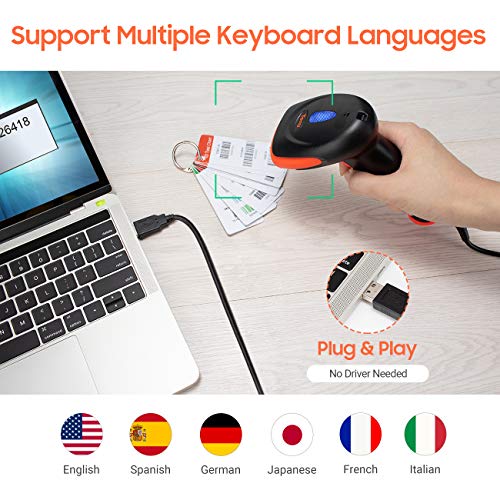 Tera CCD Escáner de Código de Barras 1500 Piexl USB 1D Lector de Código de Barras de Mano Escáner de Código Barras Lineal Escaneo Rápido para Pantallas Tabletas Digitales Smartphone Plug and Play