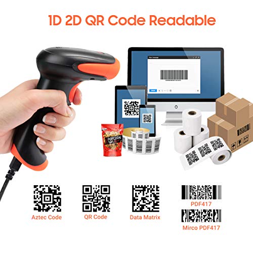 Tera Escáner de Código de Barras Inalámbrico Lector de Código Barras Omnidireccional Bluetooth USB 1D 2D QR Digital Compacto, HW0002