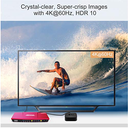 TESmart 4x1 HDMI Switch 4K Conmutador HDMI 4 Entradas 1 Salida de Caja HDMI Switcher con IR Remote Auto 2.0/5.1 Salida de Audio, Soporte 4K @60Hz Full HD1080P 3D para Xbox One, PS4/PS3, TV (Rojo)