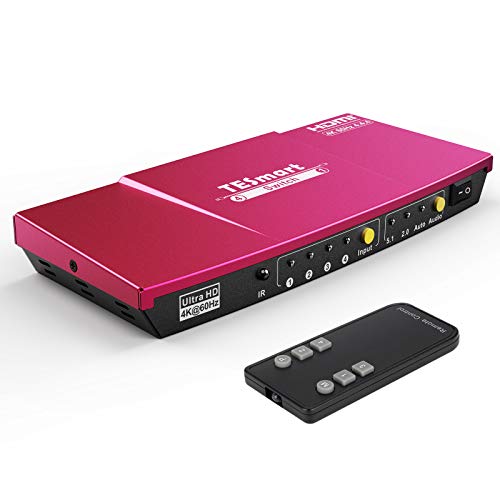 TESmart 4x1 HDMI Switch 4K Conmutador HDMI 4 Entradas 1 Salida de Caja HDMI Switcher con IR Remote Auto 2.0/5.1 Salida de Audio, Soporte 4K @60Hz Full HD1080P 3D para Xbox One, PS4/PS3, TV (Rojo)