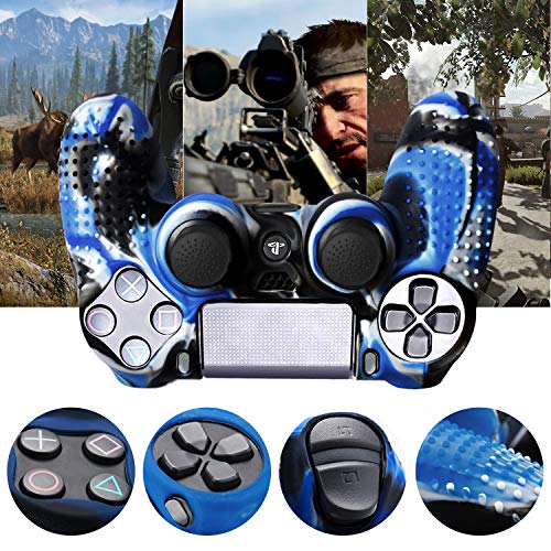 Th-some Fundas para Mando Sony PS4/ PS4 Pro/ PS4 Slim Dualshock 4, Silicona Camuflaje Carcasa Protectora Antideslizante para Play 4/ Playstation 4 (2 Pcs Camuflaje Rojo Azul)