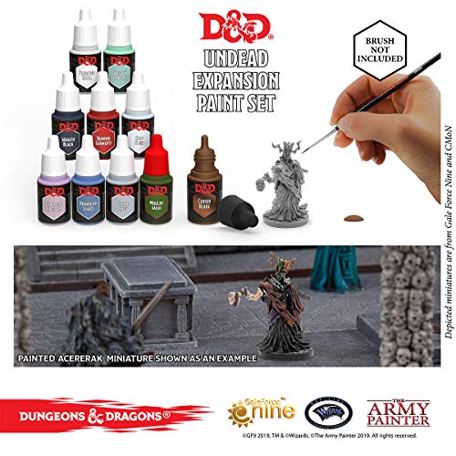 The Army Painter | Dungeons and Dragons | Nolzur’s Marvelous Pigments Undead Paint Set | 10 Pinturas Acrílicas y 1 figura miniatura Acererak