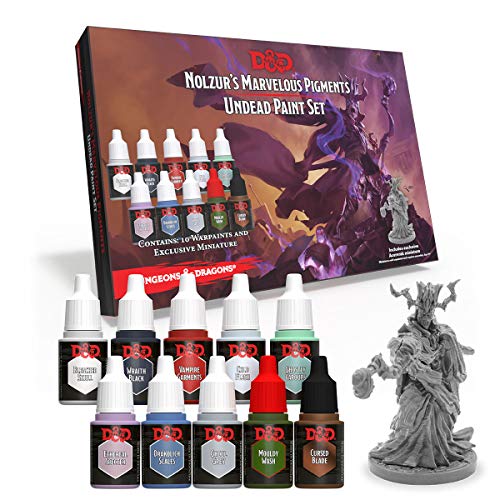 The Army Painter | Dungeons and Dragons | Nolzur’s Marvelous Pigments Undead Paint Set | 10 Pinturas Acrílicas y 1 figura miniatura Acererak