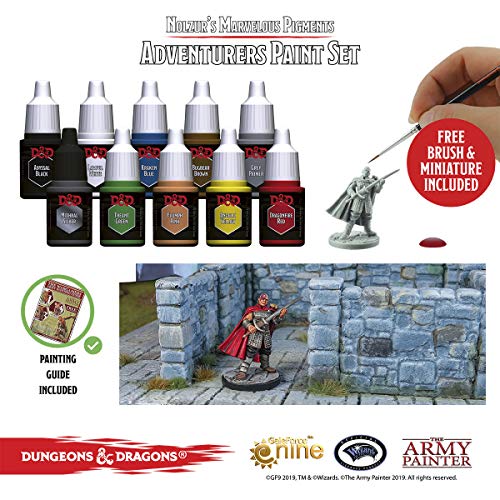 The Army Painter | Dungeons & Dragons | Nolzur’s Marvelous Pigments Adventurers Paint Set | 10 Pinturas Acrílicas y 1 Starter Brush | para Juego