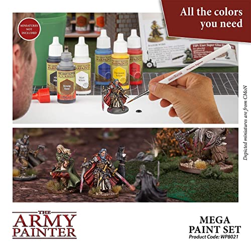 The Army Painter | Wargamers Mega Paint Set | 50 Pinturas Acrílicas y Pincel Wargamer | Starter Kit completo par a Wargames, Roleplaying y Pintura de Miniatura | Colores para el Hobby