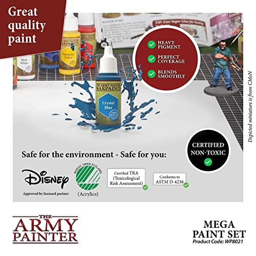 The Army Painter | Wargamers Mega Paint Set | 50 Pinturas Acrílicas y Pincel Wargamer | Starter Kit completo par a Wargames, Roleplaying y Pintura de Miniatura | Colores para el Hobby