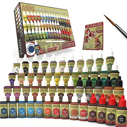 The Army Painter | Wargamers Mega Paint Set | 50 Pinturas Acrílicas y Pincel Wargamer | Starter Kit completo par a Wargames, Roleplaying y Pintura de Miniatura | Colores para el Hobby