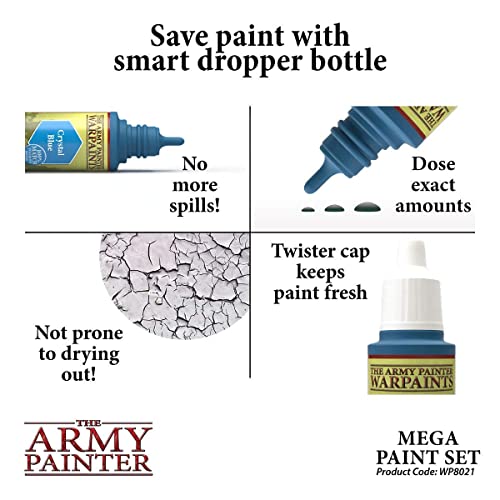 The Army Painter | Wargamers Mega Paint Set | 50 Pinturas Acrílicas y Pincel Wargamer | Starter Kit completo par a Wargames, Roleplaying y Pintura de Miniatura | Colores para el Hobby