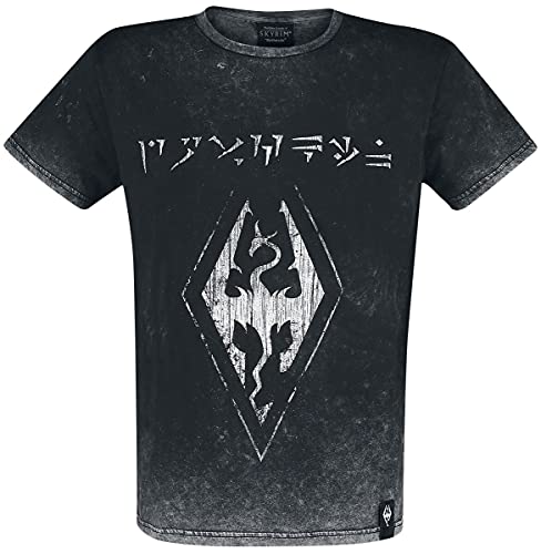 The Elder Scrolls V - Skyrim - Dovahkiin Logo Hombre Camiseta Negro XXL, 100% algodón, Regular