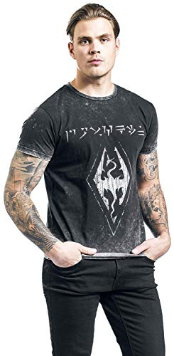 The Elder Scrolls V - Skyrim - Dovahkiin Logo Hombre Camiseta Negro XXL, 100% algodón, Regular